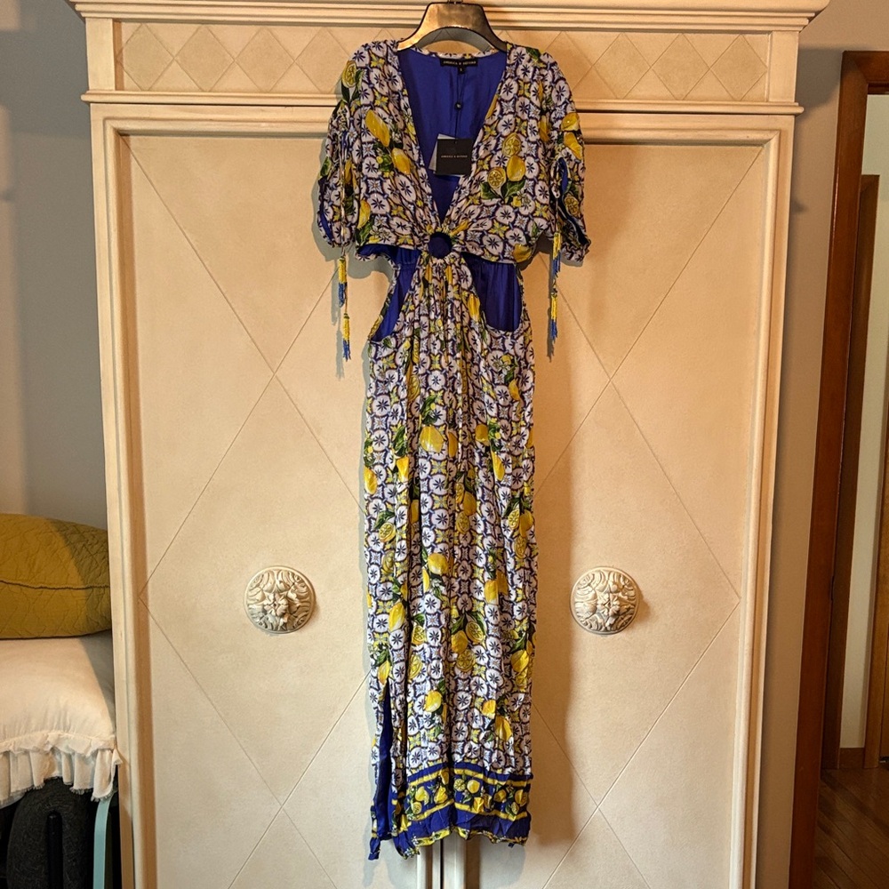 Chic Floral Maxi Dress in Blue and Yellow